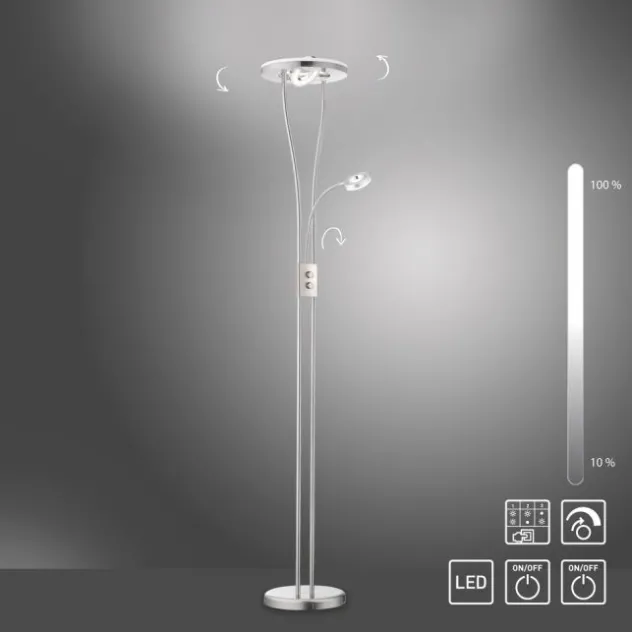 LED-Deckenfluter, stahlfarben, Leseleuchte, dimmbar, warmweißes Licht