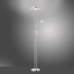 LED-Deckenfluter, stahlfarben, Leseleuchte, dimmbar, warmweißes Licht