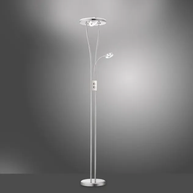LED-Deckenfluter, stahlfarben, Leseleuchte, dimmbar, warmweißes Licht