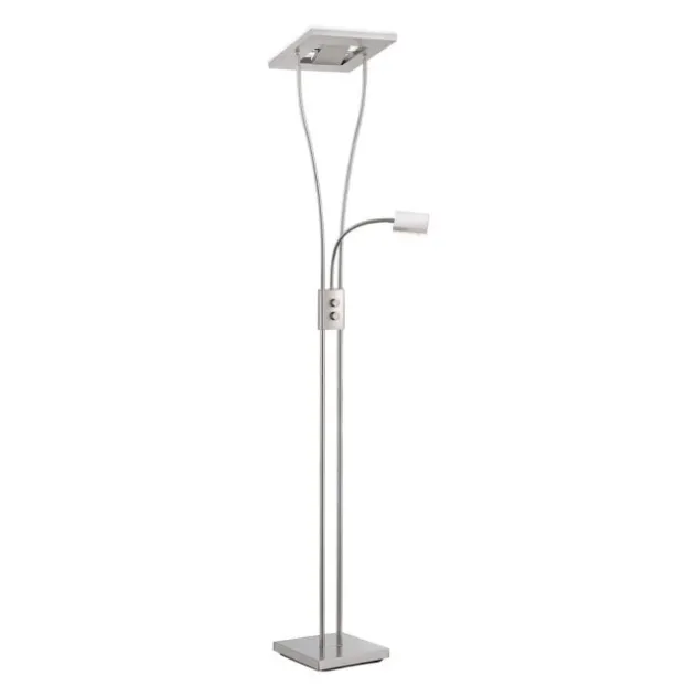 LED-Deckenfluter, stahlfarben, flexible Leseleuchte, warmweißes Licht