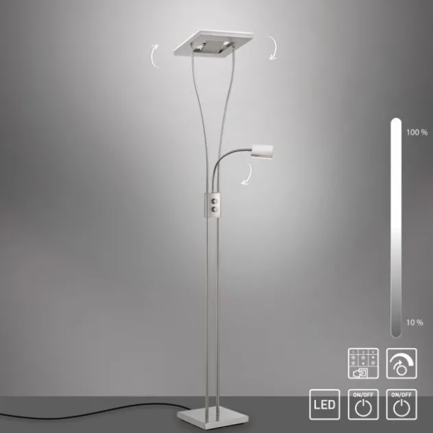 LED-Deckenfluter, stahlfarben, flexible Leseleuchte, warmweißes Licht