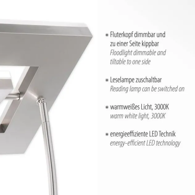 LED-Deckenfluter, stahlfarben, flexible Leseleuchte, warmweißes Licht