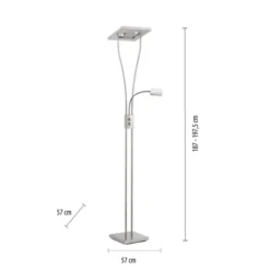 LED-Deckenfluter, stahlfarben, flexible Leseleuchte, warmweißes Licht