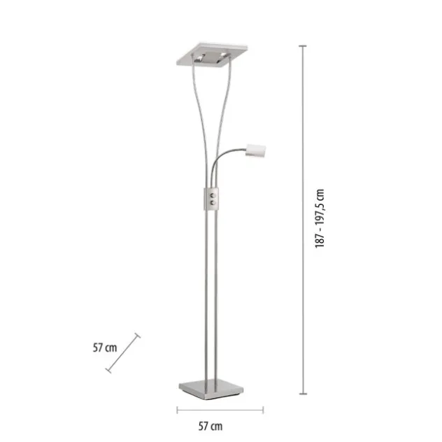 LED-Deckenfluter, stahlfarben, flexible Leseleuchte, warmweißes Licht