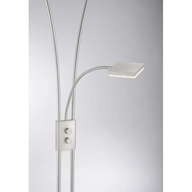LED-Deckenfluter, stahlfarben, flexible Leseleuchte, warmweißes Licht