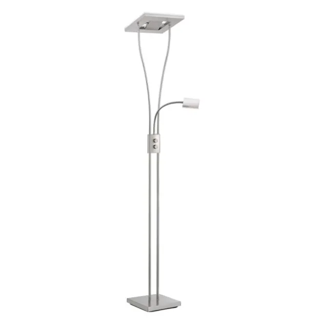 LED-Deckenfluter, stahlfarben, flexible Leseleuchte, warmweißes Licht