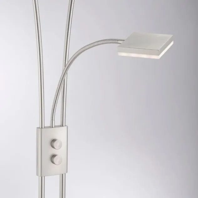 LED-Deckenfluter, stahlfarben, flexible Leseleuchte, warmweißes Licht