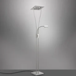 LED-Deckenfluter, stahlfarben, flexible Leseleuchte, warmweißes Licht