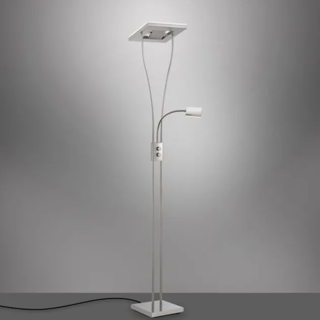 LED-Deckenfluter, stahlfarben, flexible Leseleuchte, warmweißes Licht