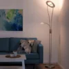 LED-Deckenfluter, stahlfarben, 2-flammig, dimmbar, Drehschalter