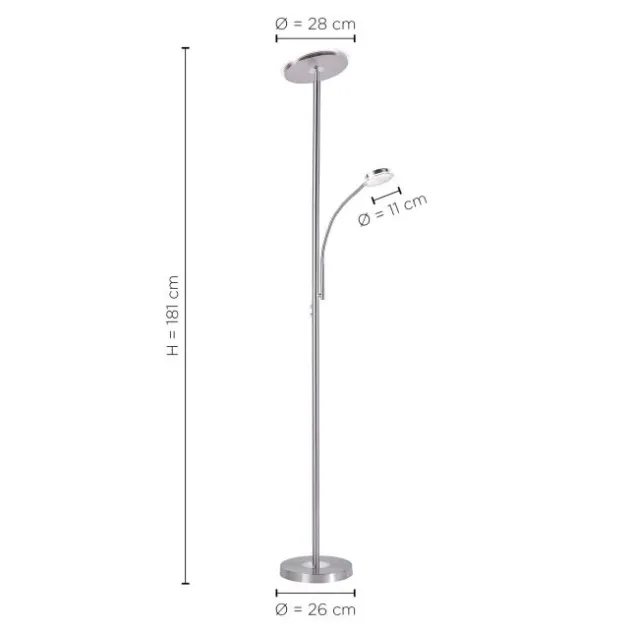 LED-Deckenfluter, stahlfarben, flexibler Lesearm, dimmbar, modern, Büro