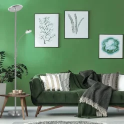 LED-Deckenfluter, stahlfarben, flexibler Lesearm, dimmbar, modern, Büro