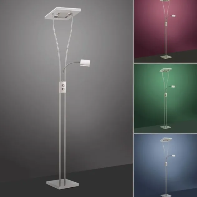 LED-Deckenfluter, stahlfarben, mit Leseleuchte, dimmbar, modern, design