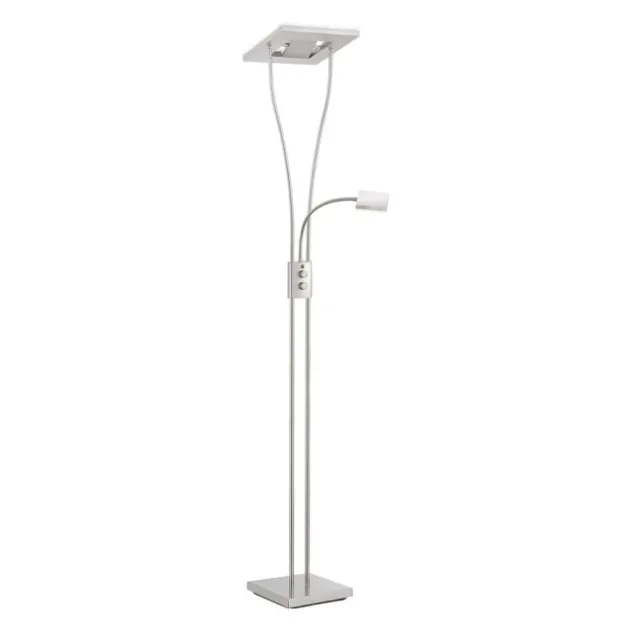 LED-Deckenfluter, stahlfarben, mit Leseleuchte, dimmbar, modern, design
