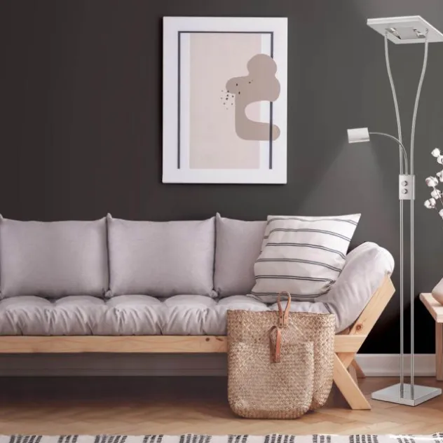 LED-Deckenfluter, stahlfarben, mit Leseleuchte, dimmbar, modern, design