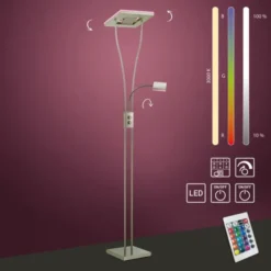 LED-Deckenfluter, stahlfarben, mit Leseleuchte, dimmbar, modern, design