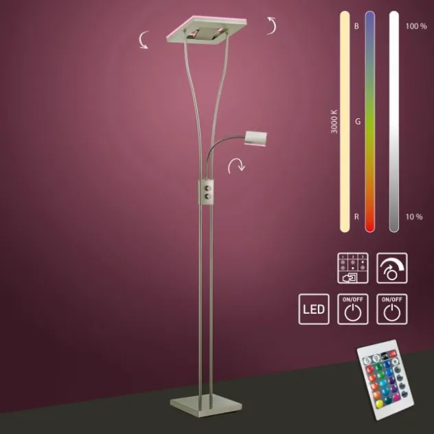 LED-Deckenfluter, stahlfarben, mit Leseleuchte, dimmbar, modern, design