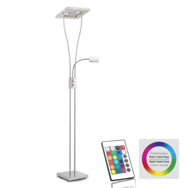LED-Deckenfluter, stahlfarben, mit Leseleuchte, dimmbar, modern, design