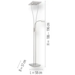 LED-Deckenfluter, stahlfarben, mit Leseleuchte, dimmbar, modern, design