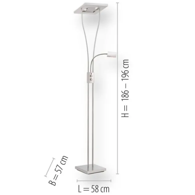 LED-Deckenfluter, stahlfarben, mit Leseleuchte, dimmbar, modern, design