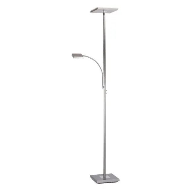 LED-Deckenfluter, stahlfarben, flexibler Lesearm, warmweiß, Touchschalter