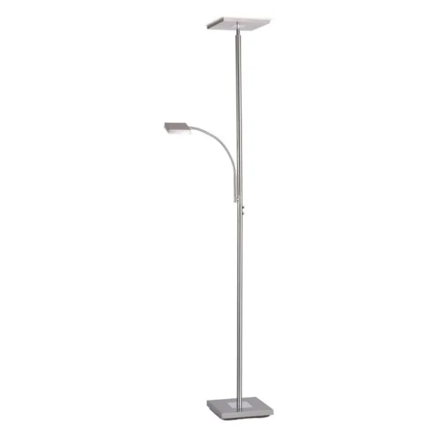LED-Deckenfluter, stahlfarben, flexibler Lesearm, warmweiß, Touchschalter