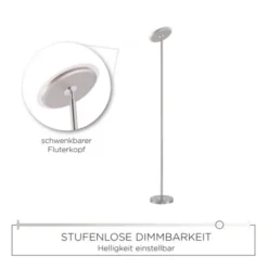 LED-Deckenfluter, stahlfarben, modern, dimmbar. Stehlampe