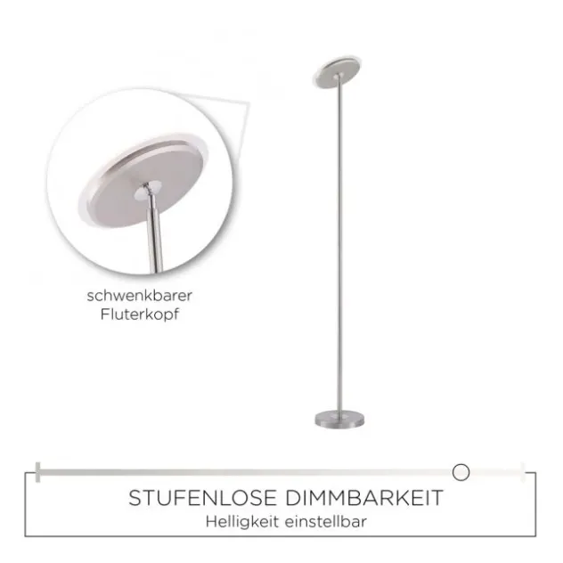 LED-Deckenfluter, stahlfarben, modern, dimmbar. Stehlampe