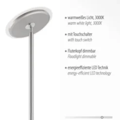 LED-Deckenfluter, stahlfarben, rund, warmweißer Lichtfarbe, Touchdimmer