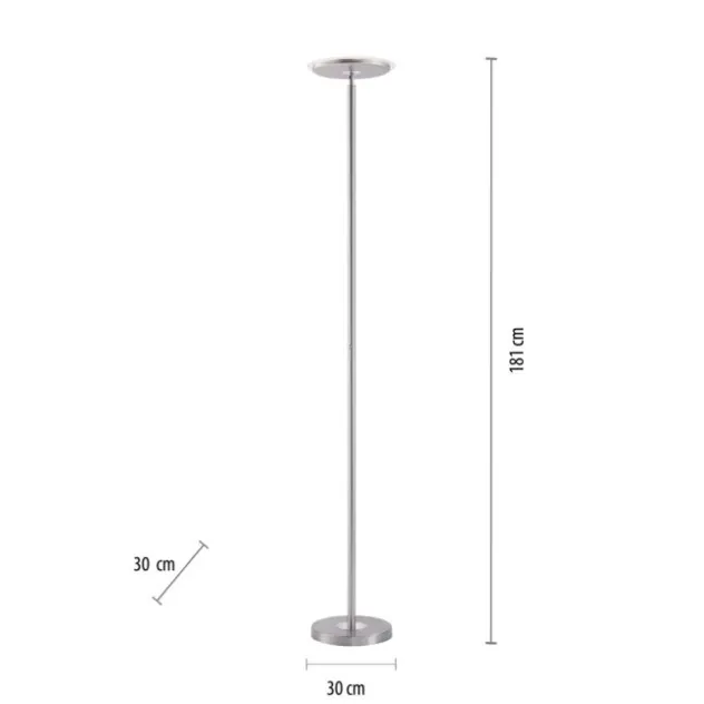 LED-Deckenfluter, stahlfarben, rund, warmweißer Lichtfarbe, Touchdimmer