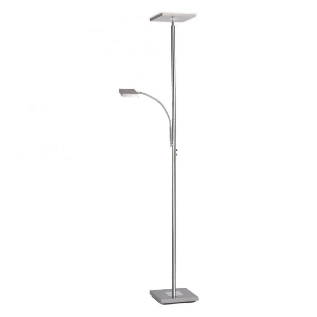 LED-Deckenfluter, stahlfarbig, dimmbar, Touchdimmer, Leselampe