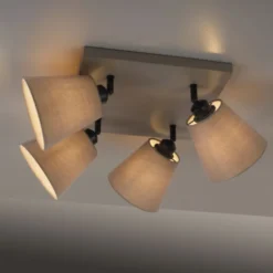 LED Deckenlampe 4 flammig Farbe quadratisch taube drehbar Stoffschirm
