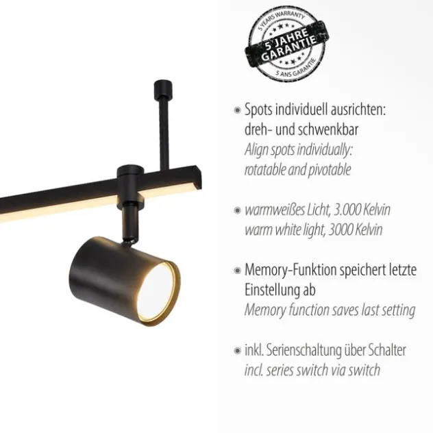 LED Deckenlampe 4 flammig mit LED Board schwarz drehbar Memoryfunktion