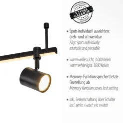 LED Deckenlampe 6 flammig mit LED Board schwarz drehbar Memoryfunktion