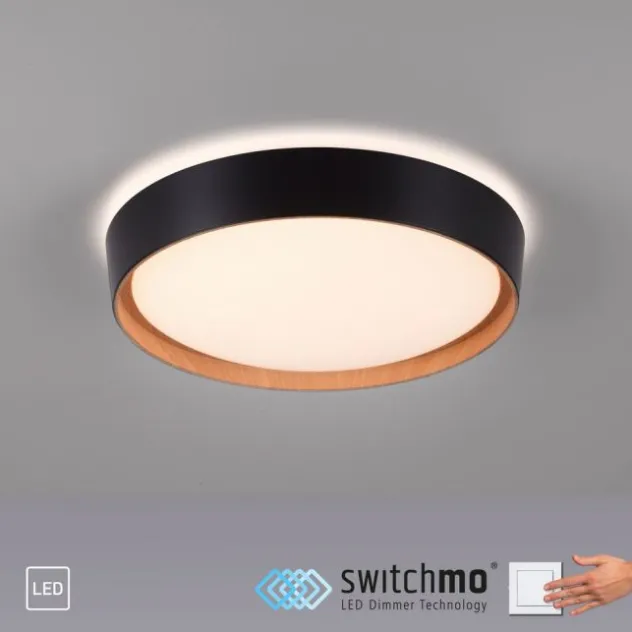 LED Deckenlampe Holzoptik matt schwarz rund dimmbar Wandschalter