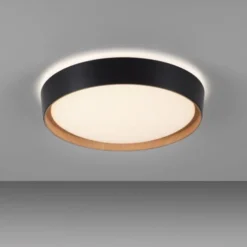 LED Deckenlampe Holzoptik matt schwarz rund dimmbar Wandschalter
