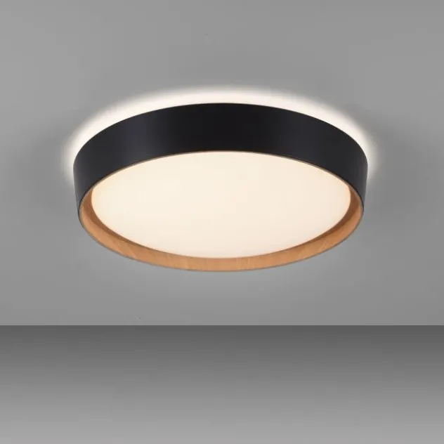 LED Deckenlampe Holzoptik matt schwarz rund dimmbar Wandschalter