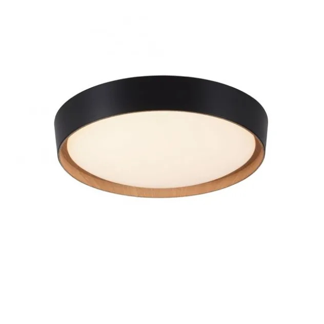 LED Deckenlampe Holzoptik matt schwarz rund dimmbar Wandschalter