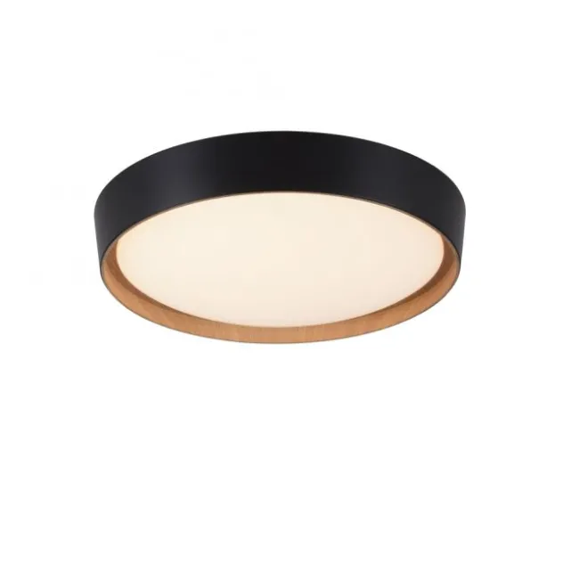 LED Deckenlampe Holzoptik matt schwarz rund dimmbar Wandschalter