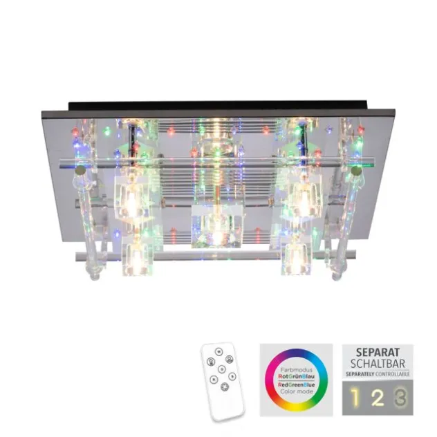 LED Deckenlampe KEMAL 2.0 Kristallglas chromfarben warmweiß Fernbedienung