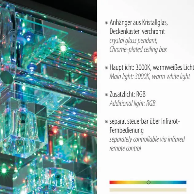 LED Deckenlampe KEMAL 2.0 Kristallglas chromfarben warmweiß Fernbedienung