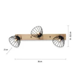LED Deckenlampe LAMI 3 flammig Holz schwarz Metallschirme drehbar Wandlampe