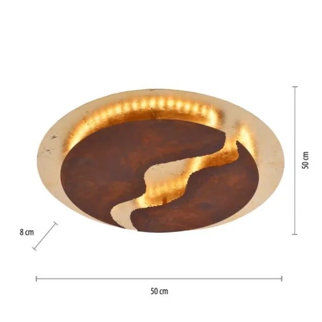 LED-Deckenlampe, rostfarben, gold, warmweiße Lichtfarbe, inkl. Dimmfunktion