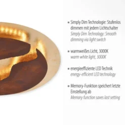 LED-Deckenlampe, rostfarben, gold, warmweiße Lichtfarbe, inkl. Dimmfunktion