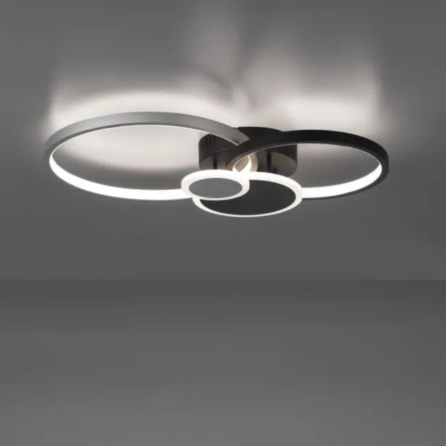 LED Deckenlampe schwarz aluminium 4 Ringe warmweiß energiesparend