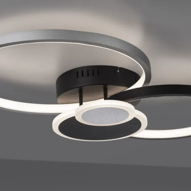 LED Deckenlampe schwarz aluminium 4 Ringe warmweiß energiesparend