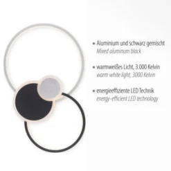 LED Deckenlampe schwarz aluminium 4 Ringe warmweiß energiesparend