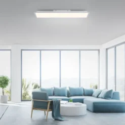 LED Deckenlampe silberfarbig energiesparend rechteckig 80x25 cm warmweiß