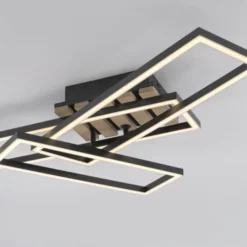 LED Deckenleuchte AKUSTIKA, Holz-natur, modern, schwarz, drehbar