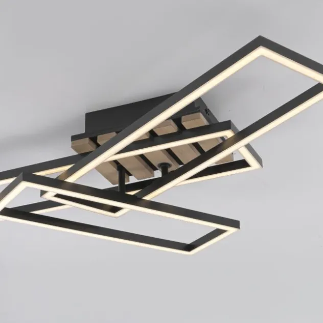 LED Deckenleuchte AKUSTIKA, Holz-natur, modern, schwarz, drehbar